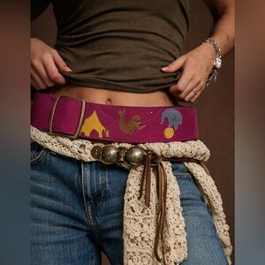 Anthropologie Circus Appliqué Suede Belt Fuchsia Wide Statement Festival Boho S